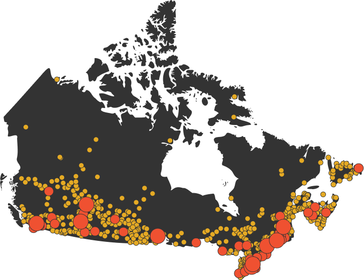 Map of Neo partnered businesses in Canada